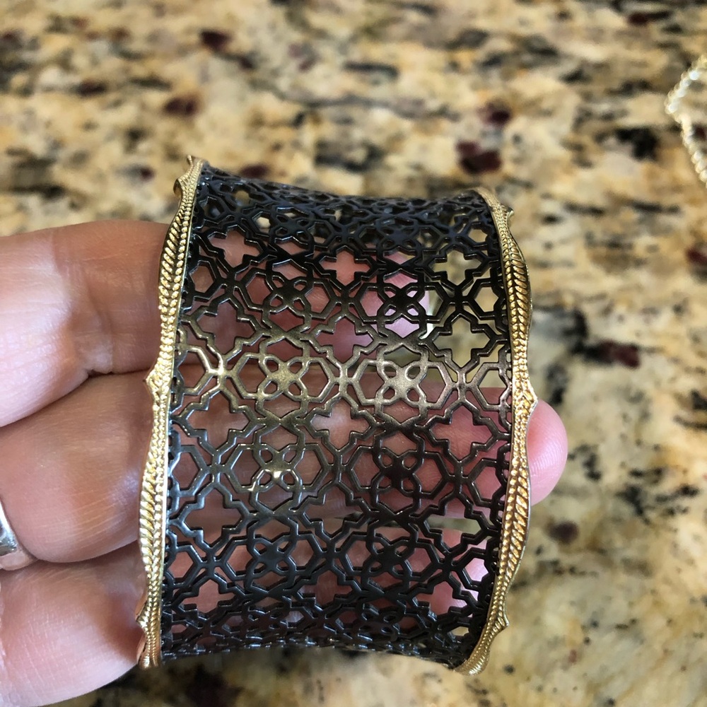 Kendra Scott Candice cuff bracelet in gunmetal filigree and gold trim